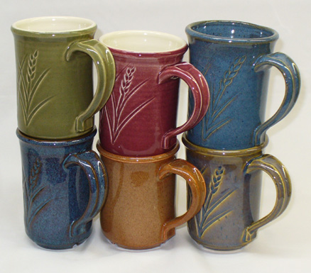 Cone 6 mugs made with Ravenscrag slip glazes